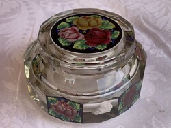 ART DECO-ÜVEG doboz-hasitott,csiszolt  12 lapra -"PÚDERES?! NEHÉZ!!