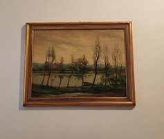 Zoltán Sárközy (1910-1954): Tisza – large oil painting, authenticity certificate