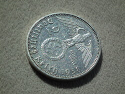 Németország, horogkeresztes ezüst birodalmi 2 Márka (Reichsmark), 1938 A