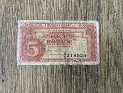 Csehszlovákia 5 Korona 1945 VG