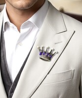 1920-50s Germany sterling crown brooch, mounted with nature amethyst caboncha
