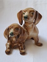 Ritka, hibátlan! Szép festésű Zsolnay tacskó páros porcelán kutya figura