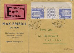 CH 113 - Svájc - expressz levél 1961 – 2x50 Rp Helvetia bélyeg, Olten/Basel filatélia