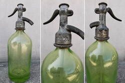 Nándor Radács Soda Bottle. Uranium Glass. Signature!