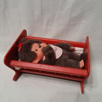 Vintage Monchhichi-Moncsicsi kiságy- fa bölcső.Játék bútor 1974.