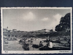 Régi képeslap Baja, csónak-korzó a Sugovicán, 1937, Bács-Kiskun vármegye