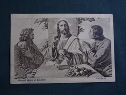 Képeslap,vallás,Georg Mühlberg grafika,művészet,Jézus,Emmausi vacsora,1930-