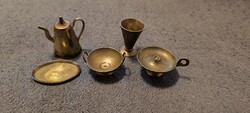 Vintage tömör sárgaréz miniatűr étkészlet szett – Babaház kellék (5 db)