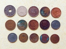 Magyarország 15 db Különböző Érme 1 2 10 20 Fillér 1926-1944