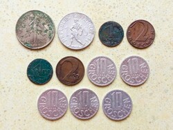 Ausztria 11 db Különböző Érme 1 2 10 Groschen 1 100 200 Schilling Korona 1924-1990