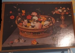 ID.JAN BRUEGHEL: FLOWER BASKET AND VASE, Reproduced Print of Still Life