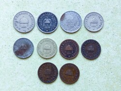 Magyarország 10 db Különböző Érme 2 10 20 Fillér 1893-1920