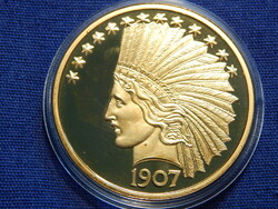USA 10 Dollars 1907-2006 replica, 40 mm diameter, made with 24-karat gold-plated copper. Decorative piece