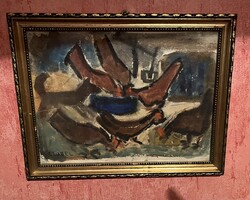 Painting with Czóbel signature, poultry yard theme for sale