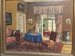János Czene - Blue Tablecloth Interior (40x50cm +)