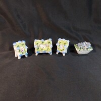 Antik jelzett kék virágos porcelán miniatűr bútor garnitúra szalon készlet nipp csomag