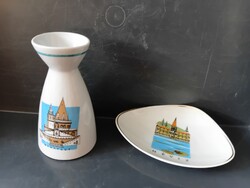Retro Kőbányai Porcelain Souvenir Vase - Budapest and Hévíz Dish for Sale by Piece