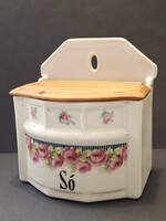Rose porcelain salt shaker with wooden lid