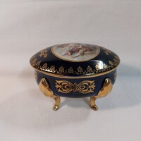 Ilmenau Graf von Henneberg csupa arany kobaltkék porcelán bonbonier / ékszertartó doboz