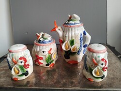 Rare, hand-painted porcelain spice set (Kacsás-Kálás, 4-piece)