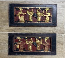 Antique Chinese carved pair with gold paint, Eastern, Asian, Japanese