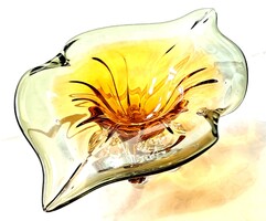 Bohémia art glass  üveg asztalközép 39 cm hosszú. Josef Hospodka terv 1950-60