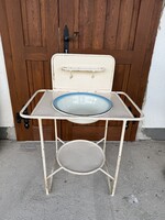 Metal Cube Bathtub Stand Set with Enamel Basin and Hand Washbasin, Rustic Country Style