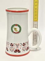 Hollóházi "Honvéd" logós, népi virágmotívumos reklám porcelán söröskorsó (3961)
