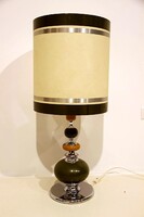 Space Age asztali lámpa, 1970-es évek – króm, olajzöld és borostyán gömbök, hengeres búra