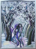 Miklós Turcsán (1944 - ) Snow-Covered Avenue painting by Képcsarnok, with ORIGINAL GUARANTEE!