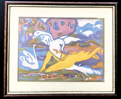 Páldy Zoltán (1884–1939): Léda - szecessziós linómetszet - Művészház gyűjtemény, 1911