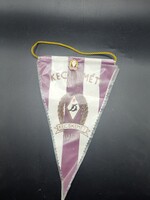 Rare Kecskeméti Dózsa SE (KTE) retro table silk flag + original badge (1950)