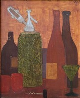 Béla Tilless (1932 - 2018) Glasses painting from the Képcsarnok collection with ORIGINAL GUARANTEE!