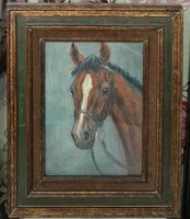 Kolozsváry Kamilló (1936-2008): Horse Head - quality oil painting, with BÁV label - animal portrait, horse