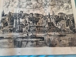 Szabó Vladimir (1905–1991) magyar festő és grafikus „Budai Dunapart” című eredeti rézkarc