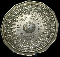Ausztrália 50 cent, 1977 25. Évforduló - II.Erzsébet megkoronázása A17F3V+