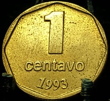 Argentína 1 centavo, 1993 tombak Dátumban az 1-es talpatlan A16G5V+