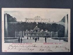 Antik  képeslap Bécs, Schönbrunn, Neptun-kút és Gloriette, 1904