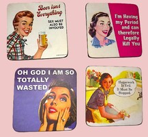 Retro USA pin-up girl papír parafa aljzat SÖRALÁTÉT-HUMOROS SZARKASZTIKUS ÍRÁSSAL szett EGYBE 4 db