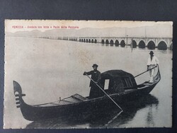 Antique postcard Italy – Venice, covered gondola and railway bridge circa 1910