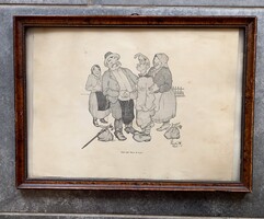 Vintage image, Károly Szabó (1935) graphic, caricature