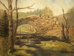 (K) Unknown painter (mid 20th century): Old stone bridge