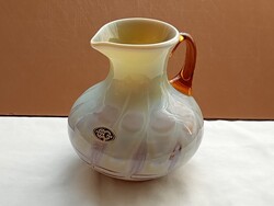 Üveg kancsó 4 - Dragan Drobnjak Prokuplje 14xØ14cm retro hand made többrétgű többszinű díszüveg