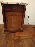 Antique French marble-topped, inlaid bedside table