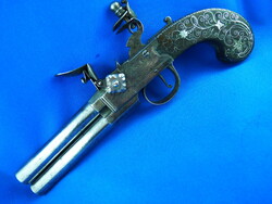 KÁPRÁZATOS, ANTIK, DUPLACSÖVŰ KOVÁS PISZTOLY, LONDON, CA. 1780!!!