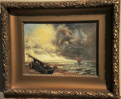 (C) Unknown painter (circa 1900): Stormy seashore