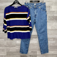 Promod lila csíkos pulóver; Lee H&M farmernadrág szett 40