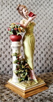 RARE D. BELLOIRE 2. Capodimonte LADY WITH FLOWERS HAND-PAINTED porcelain figurine