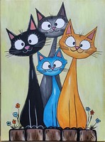 Happy Cats Acrylic Painting