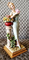 RARE D. BELLOIRE 1. Capodimonte LADY WITH FLOWERS HAND-PAINTED porcelain sculpture